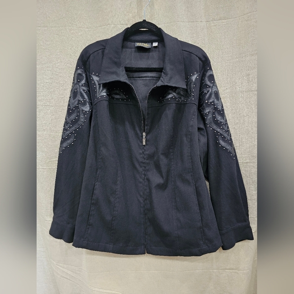 Bob Mackie Jackets & Blazers - Bob Mackie Wearable Art coat jacket with leather and stud details Size 3X